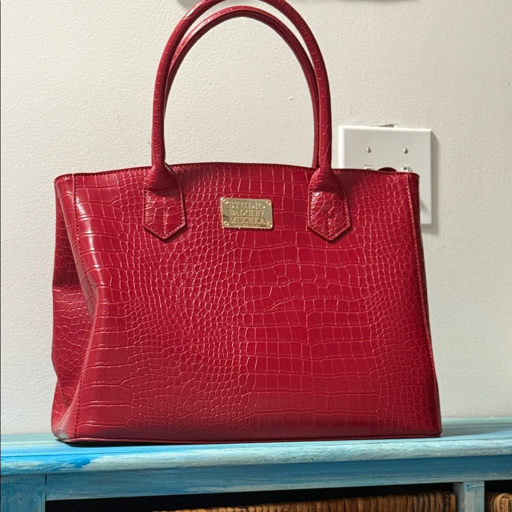 Badgley Mischka Crimson Croc-Embossed Satchel